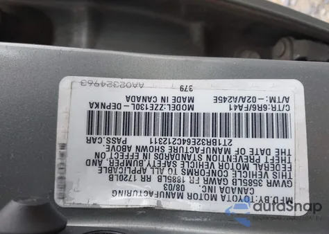 2004 Toyota Corolla Le из США, поврежденный, VIN 2T1BR32E64C212311